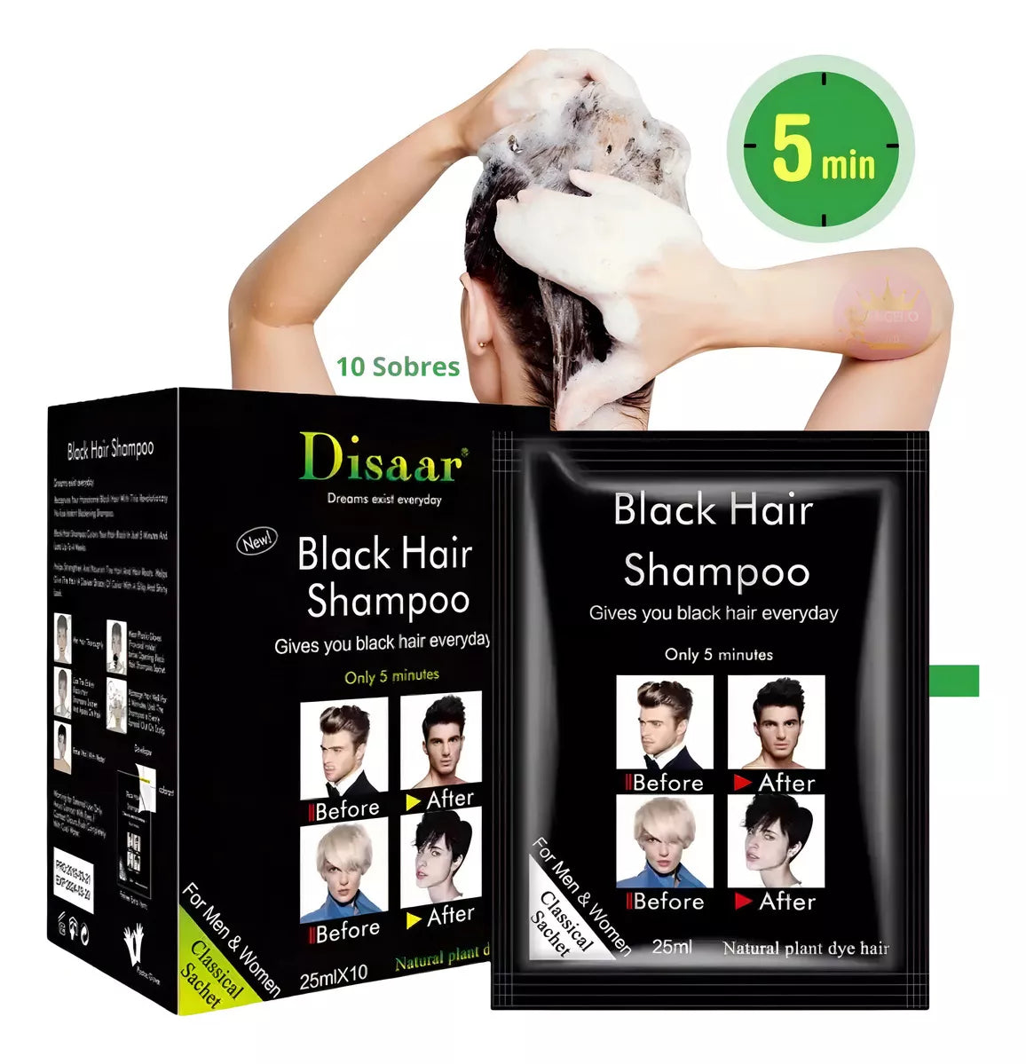 Shampoo Cubre Canas Black Hair Sachet Caja 10 Unidades
