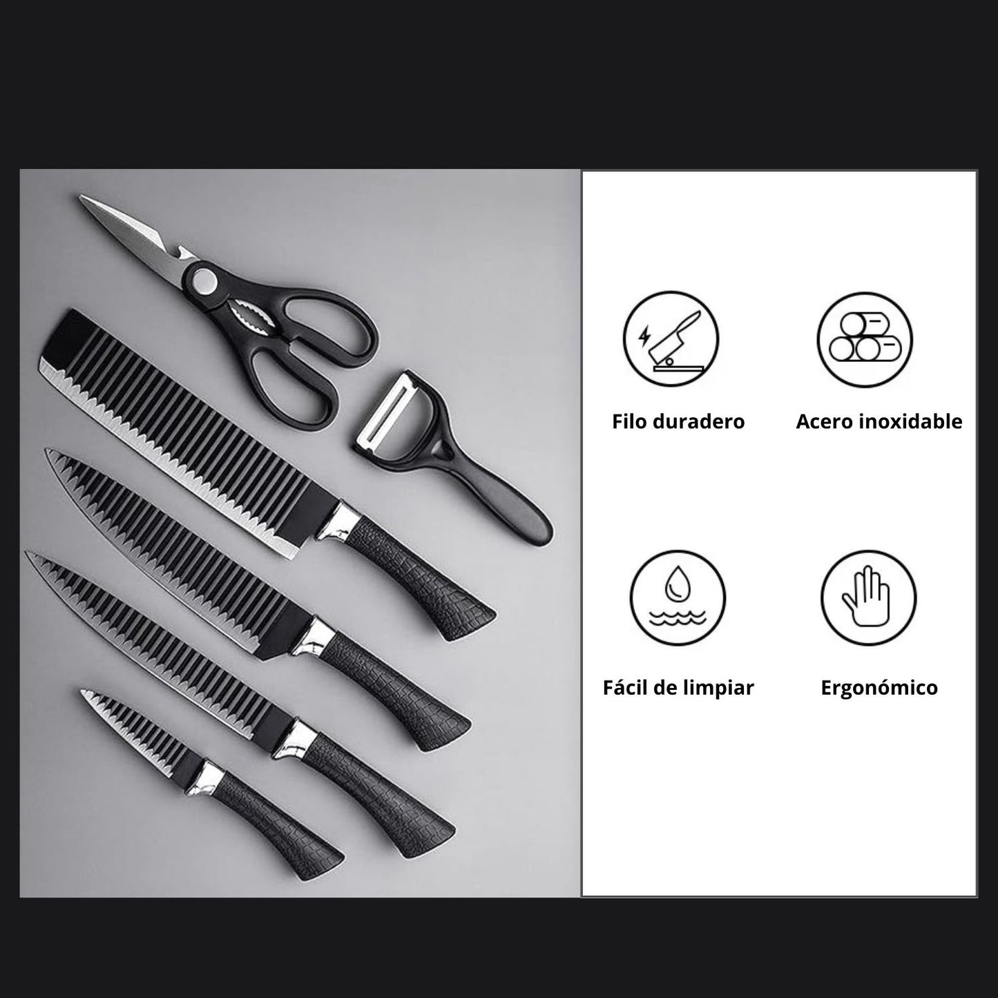 Set de Cuchillos de Cocina de Acero Inoxidable 6pcs