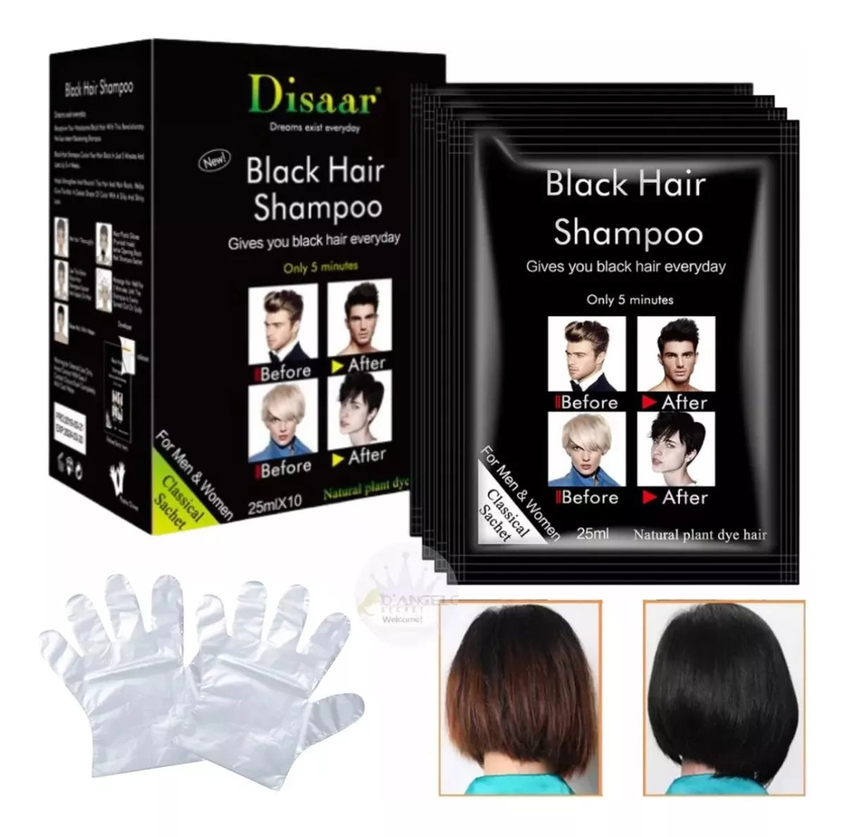 Shampoo Cubre Canas Black Hair Sachet Caja 10 Unidades